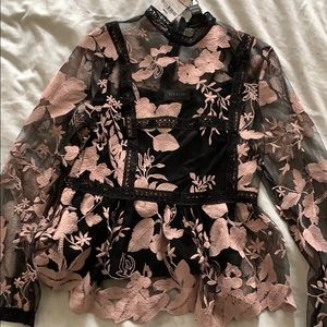 Gracie lace trim on floral embroidered blouse